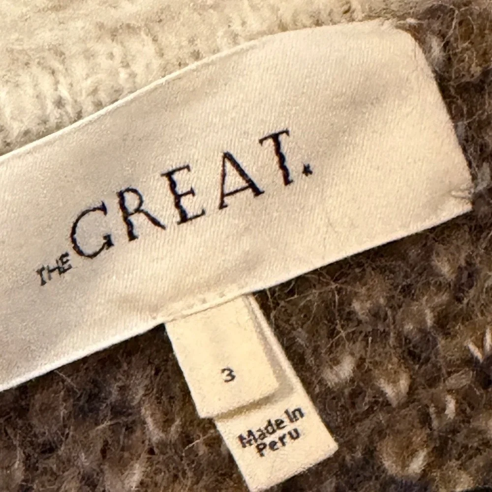 THE GREAT. | Estate Reversible Cardigan 3/Large Toasted Plaid Alpaca Wool Blend - Picture 13 of 15